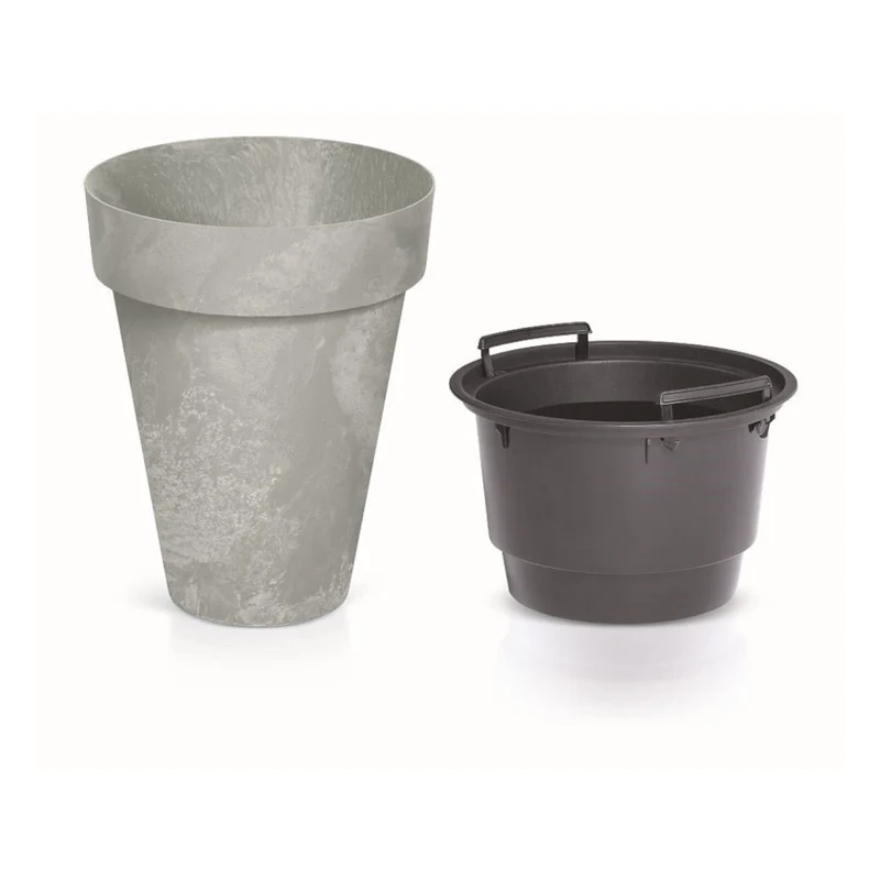 Cube Slim Beton Effect Blumentopf 2 in 1 inkl. Pflanztopf für Innen- und Außenbereich Pflanzkübel UV-beständig Rund Kunststoff Ø 461mm Beton