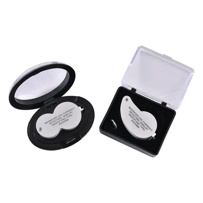 2er Set Schmucklupen mit LED- und UV Licht, 40x und 30x Linse, 6.5x3.3x2.7cm, Silber