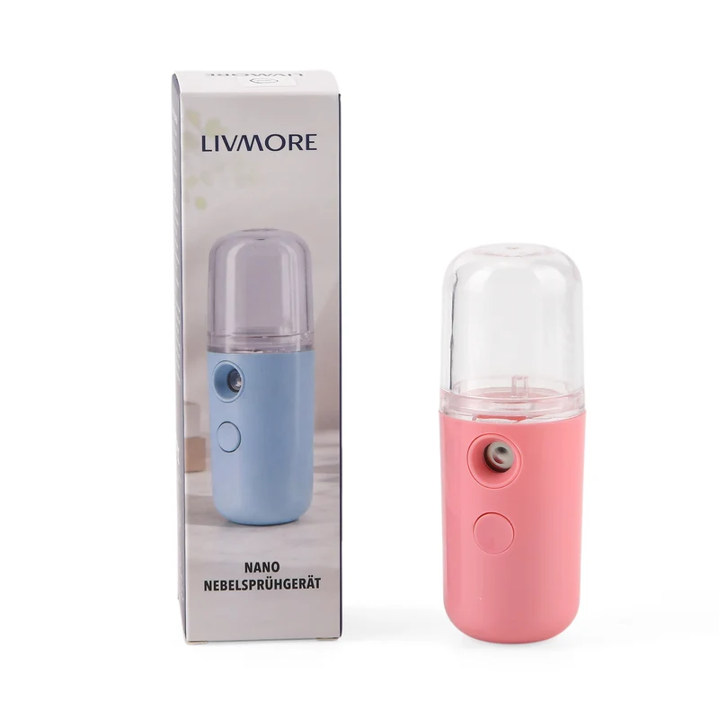 LIVMORE - Mini-Nano-Feuchtigkeitsspray-, wiederaufladbar, 20 ml, Rosa