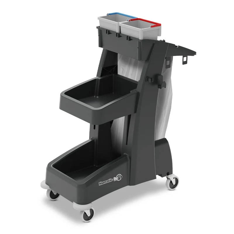 NUMATIC Multi-Matic MM6 – Carro de Limpeza com Prateleiras Multiníveis, Baldes 5L e Depósito de Resíduos 70L, Sustentável em Structofoam
