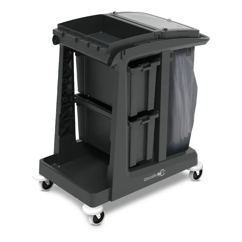 NUMATIC ECO-Matic EM2 – Carro de Limpeza Compacto com Lixeira 120L, 2 Gavetas Fechadas e Estrutura Sustentável em Structofoam