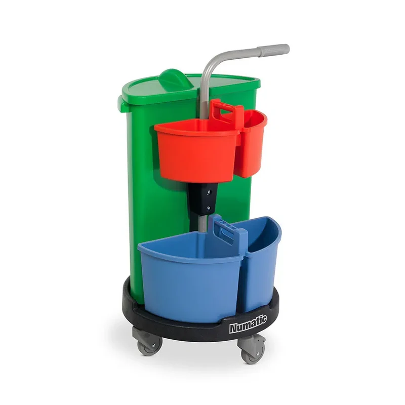 NUMATIC NC3R ReFlo – Carro de Limpeza Profissional com Código de Cores, Baldes 4L + 10L e Contentor de Lixo 70L