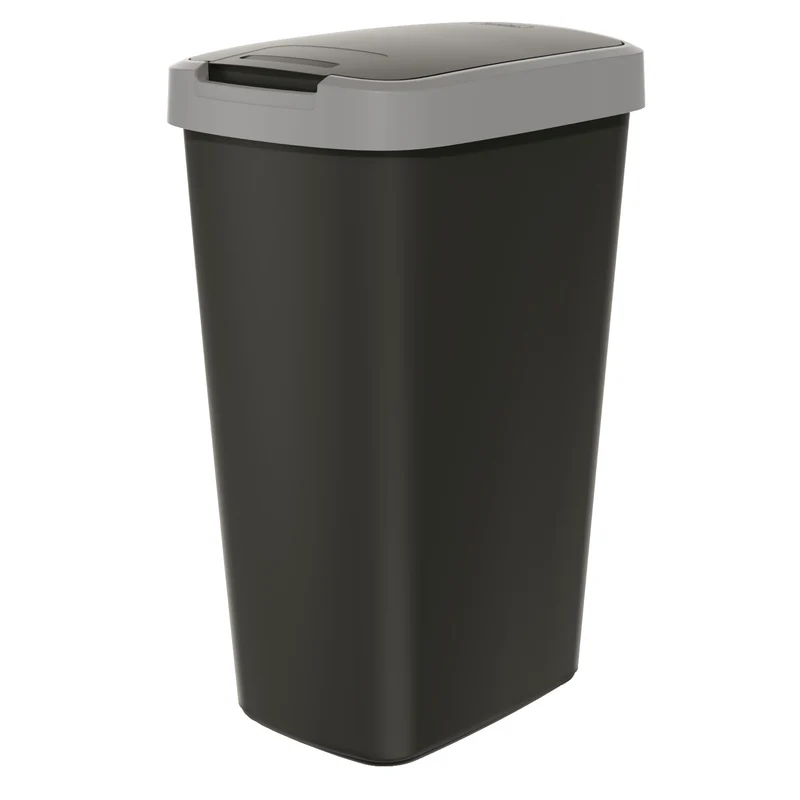 Keden Compacta Q Mülleimer mit Schwing- und Klappdeckel Kunststoff Mülltrennung Abfallbehälter Recycling Abfallsammler - glatt grau 45l