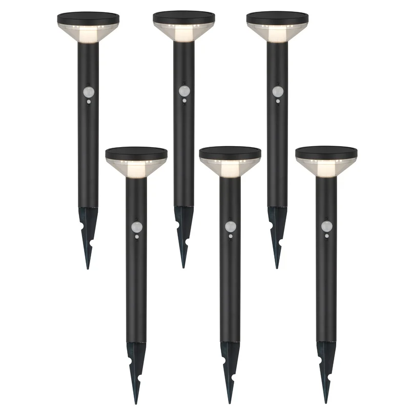Maclean Solar LED-Leuchte, mit Sensor, 3 Modi, steckbar, Li-ion 18650, IP44, 3,7V, 1200 mAh, Schwarz, MCE465 B, 6 Stück