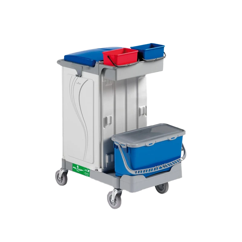 FILMOP Carro de Limpeza ALPHA 0706800 com Baldes Herméticos Top-Down® e Porta-Sacos Hush System