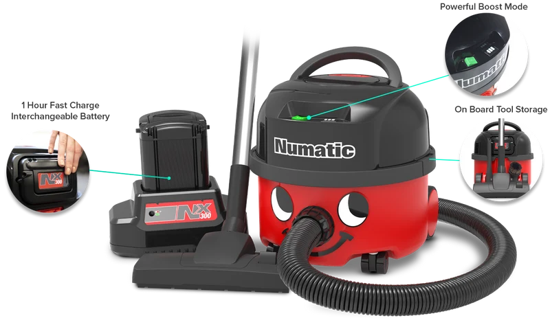 NUMATIC NBV190NX – Aspirador a Bateria Profissional com Tecnologia NX300, Alta Autonomia e Potência de 350W
