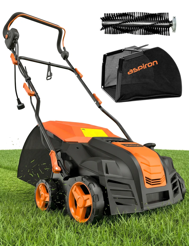 Aspiron 16” Artificial Turf Sweeper 2000W Artificial Turf Vacuum 15Amp Grass Sweeper Yard Power Brush with 55L Removable Leaf Collection Bag, Quick-Fold, Keeps Clear Sweepy Box