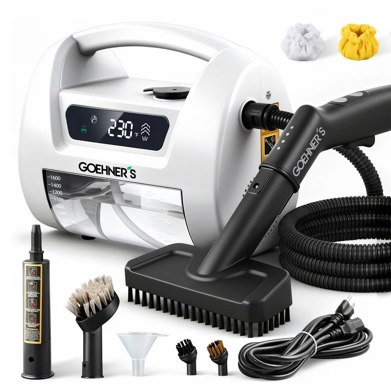 Handheld Steam Cleaner for Kitchen Grease, Range Hood & Stovetop — 230°F Dry Steam (Pearl White)