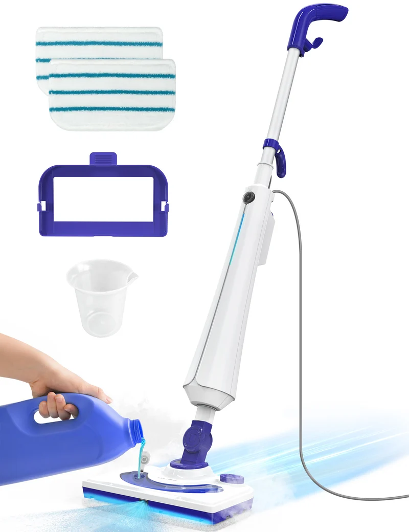 Aspiron AS-CA044 Professional Steam Mop Cleaner, 1300W Floor Steamer with Detergent Chamber