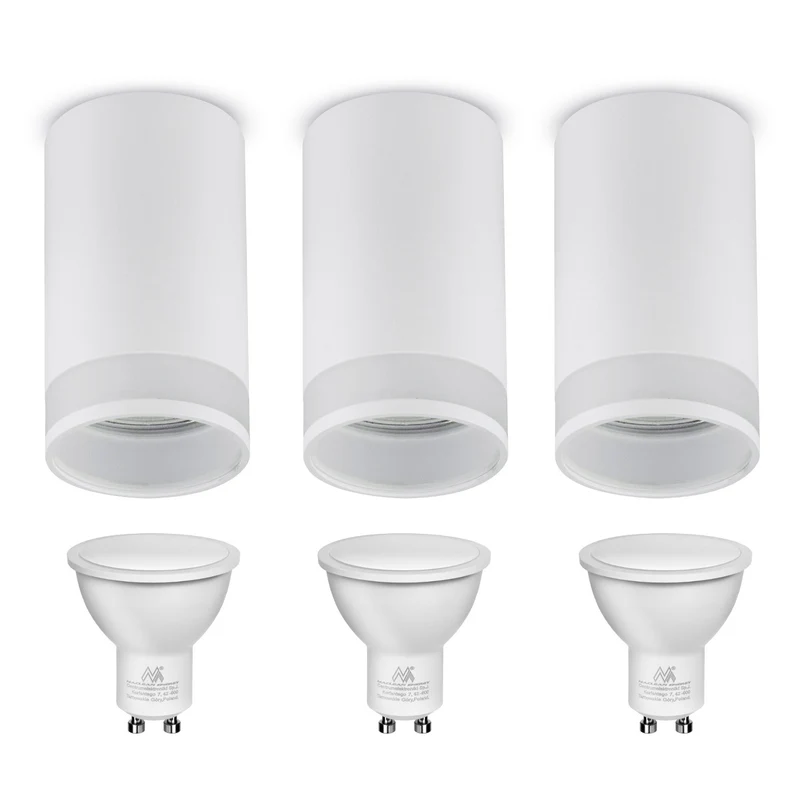 Maclean Anbauleuchte/Rohr, Spot, rund, Aluminium, GU10, 55x130mm, weiß, MCE361 W 3Stück+LED Leuchtmittel GU10 7W Maclean Energy MCE437 NW neutralweiß 4000K, 220-240V~, 50/60Hz 3Stück