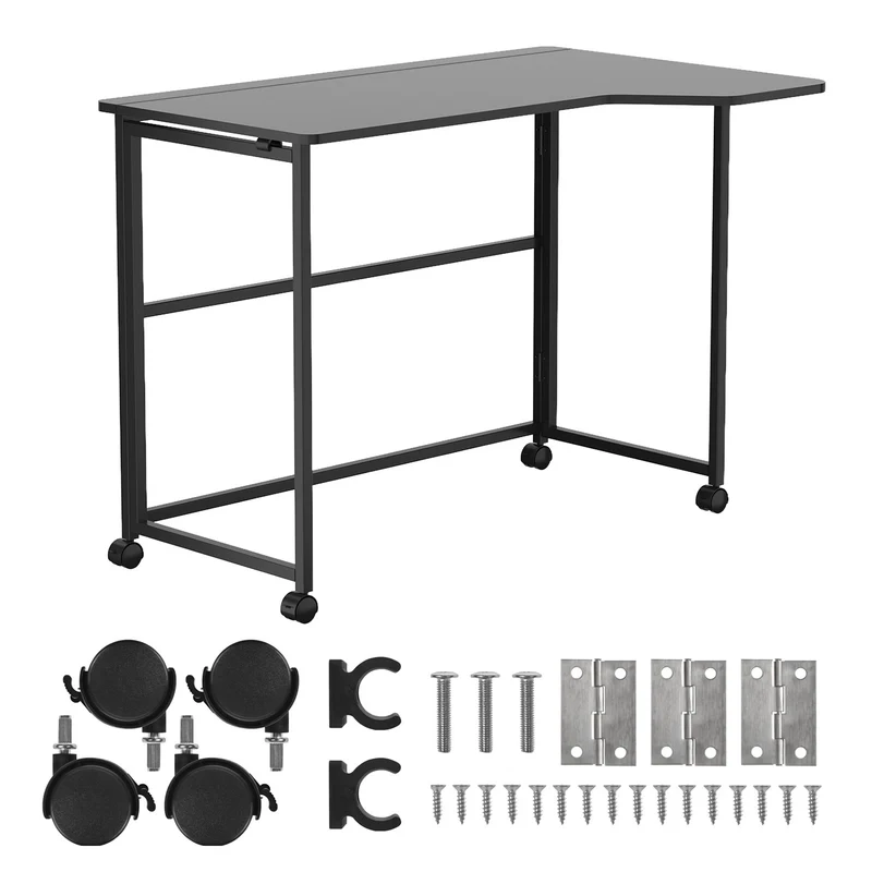Klappbarer Schreibtisch „Maclean“, schwarz, fahrbar, 100 x 65 cm, max. 50 kg, eckig, L-Form, MC-1250 L/B