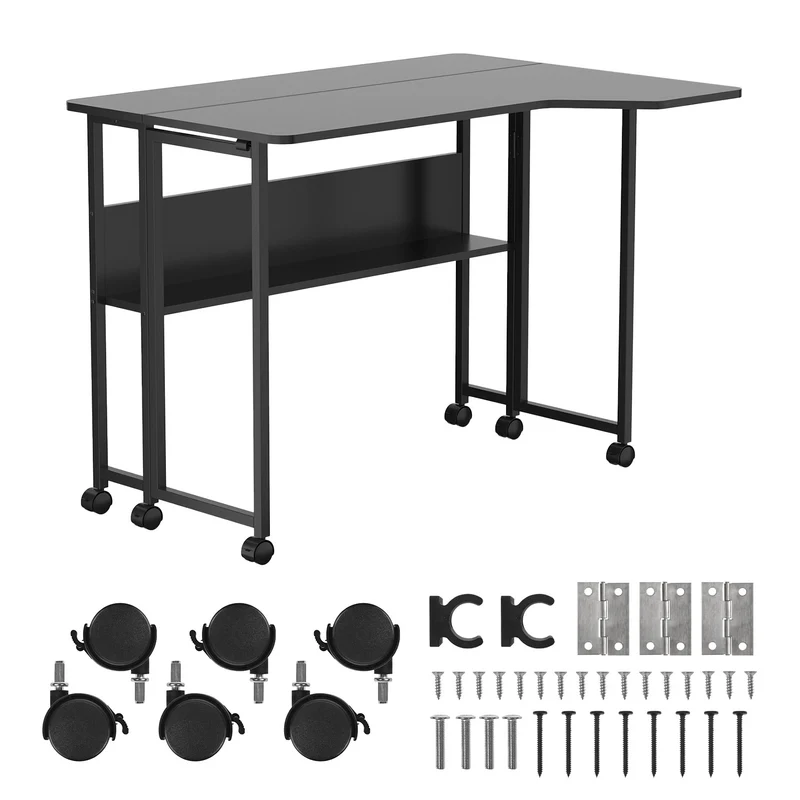 Klappschreibtisch / Beistelltisch Maclean, schwarz, fahrbar, 100 x 73 cm, max. 50 kg, eckig, L-Form, MC-126 L/B