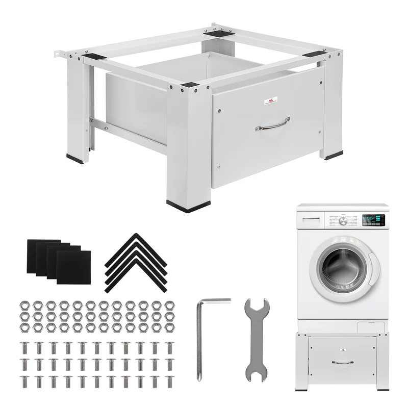 Waschmaschinen-/Trocknerunterschrank mit Schublade von Maclean, max. Belastbarkeit 150 kg, weiß, MC-117 W