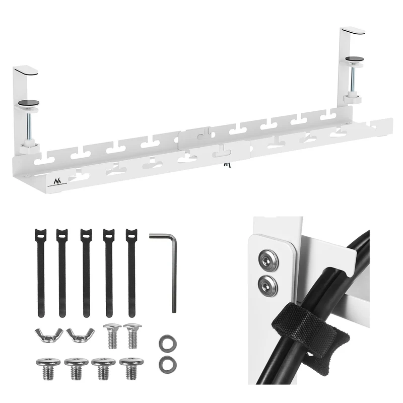 Maclean Untertisch-Kabelorganisation, max. 5kg Belastung, max. 728mm, weiß, MC-103 W