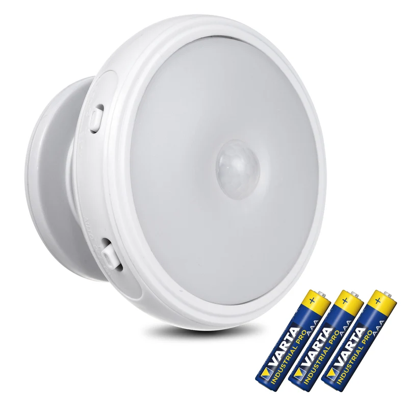 LED-Lampe mit Maclean-Bewegungssensor, Magnet, Hintergrundbeleuchtung, Lichtmodi: Dauerlicht, PIR-Sensor, 3xAA, MCE223 + 3 x Varta Industrial Batterien