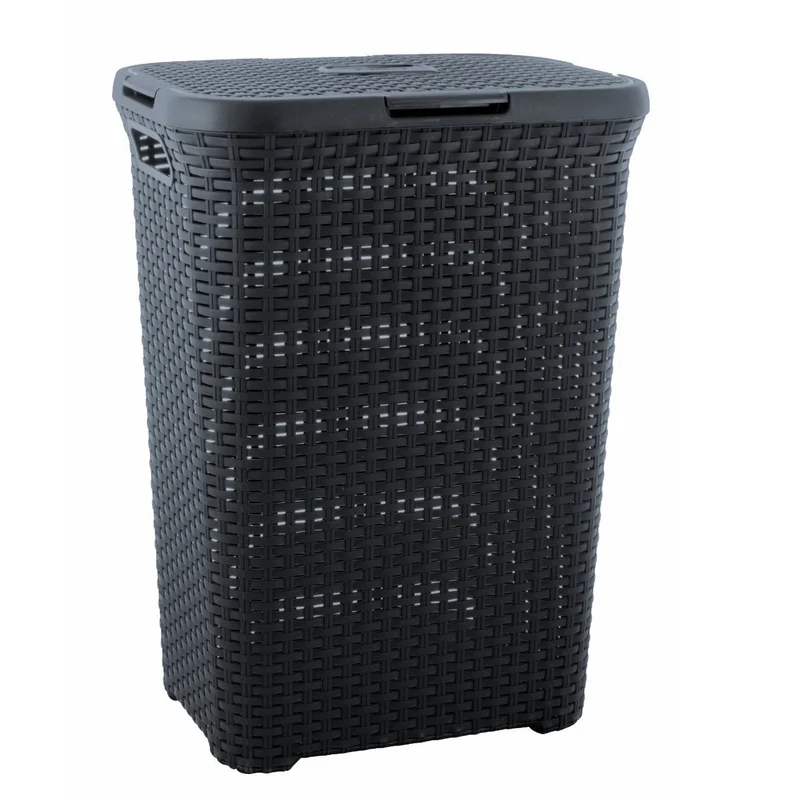 Curver Wäschekorb, durchbrochenes Design, 60L, dunkelgrau, Natural Style