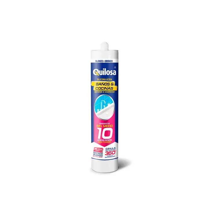 QUILOSA Silicone Ácido Antifungos – Vedação para WC e Cozinhas, Secagem Rápida