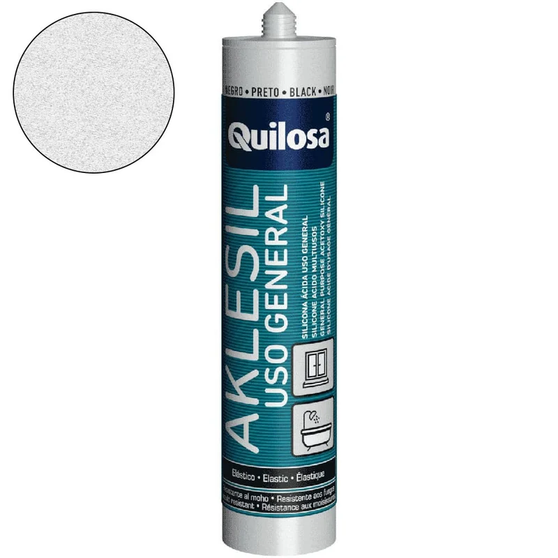 QUILOSA Aklesil Silicone Universal Ácido 280ml – Vedação para Vidro, Alumínio, Banheiros e Cozinhas