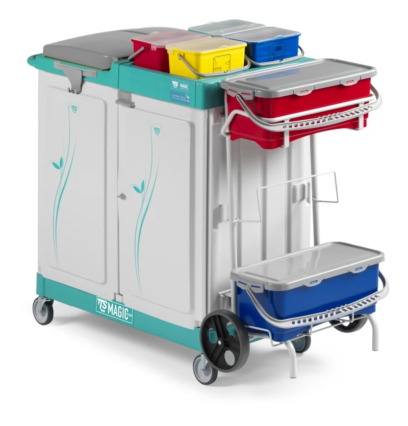 TTS Carro Limpeza Magic 730E – Porta-Sacos 120 L, Arrumação e Lavagem com Pré-Imersão