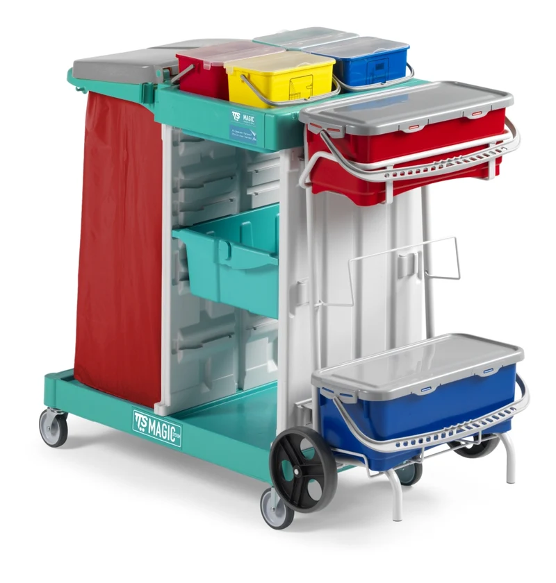TTS Carro Limpeza Magic 730B – Porta-Sacos 120 L, Arrumação e Lavagem com Pré-Imersão