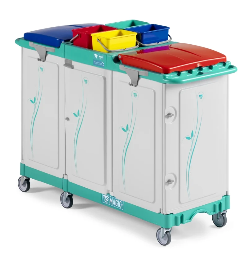TTS Carro Limpeza Magic Line 390E – Duplo Porta-Sacos de 150 L e Zona de Arrumação com Gaveta