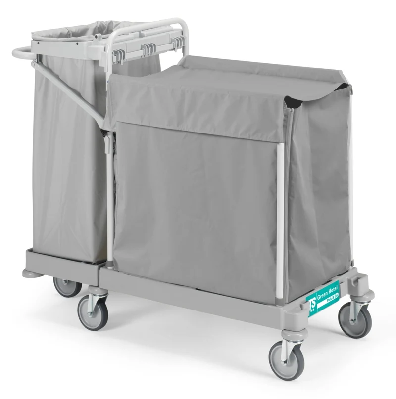TTS Carro de Linho Plastificado Green Hotel 917 com Cobertura e Porta-Sacos Desdobráveis