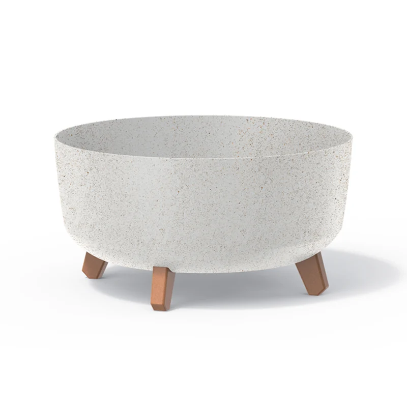 Low Eco Wood Blumentopf mit abnehmbaren Beinen inkl. Einsatz für Innen- und Außenbereich Pflanzgefäß Rund Kunststoff UV-beständig 380mm, ECO Weiß