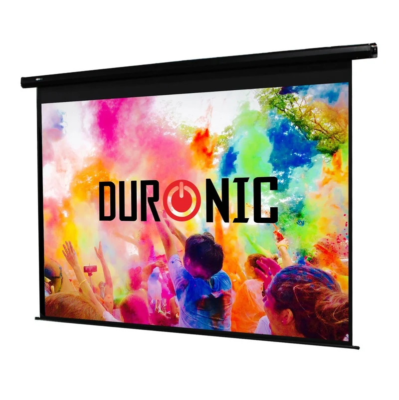 Duronic EPS115 Leinwand | 115 Zoll Rollo mit 254 x 143 cm | 16:9 Heimkino mit 4K Full HD 3D | Projektionsleinwand für Decken- und Wandmontage | Gain 1.0 | Beamerleinwand mit Motor für Fernbedienung