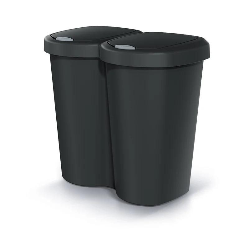 Abfallbehälter Compacta B Duo, schwarz, Fassungsvermögen 40 l, ein Fach, zwei Deckel, Wandmontage, NDBS40-S411
