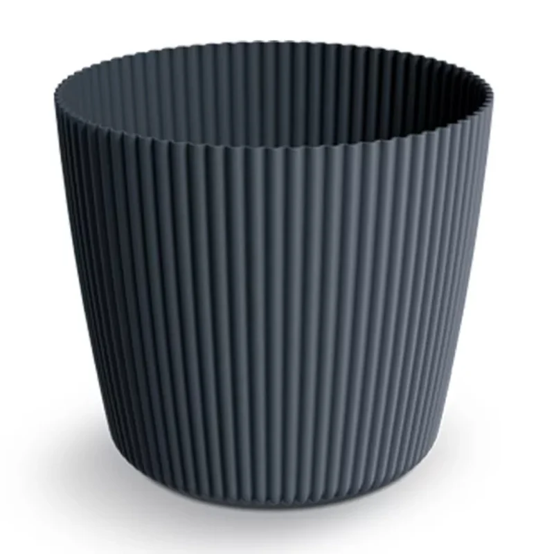 Prosperplast Milly Round Runder Blumentopf mit einem Muster aus vertikalen Streifen, für Innen- und Außenbereich (Anthrazit, ⌀ 129 mm)