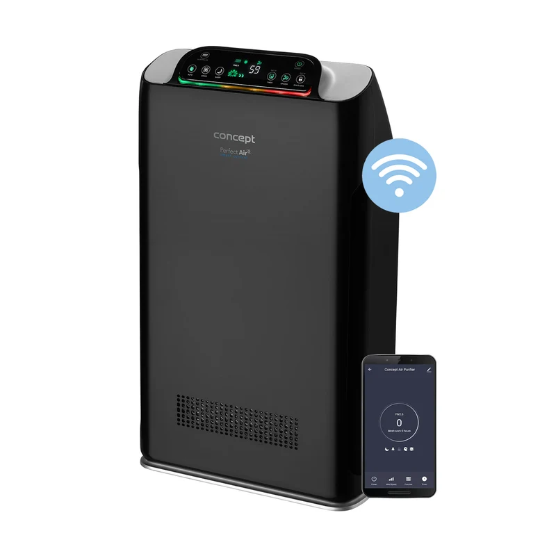 CONCEPT Hausgeräte Perfect Air SMART CA2000 Luftreiniger Raumluftreiniger 320 m3 / h 7-Stufen-Filtration HEPA-13 Staubfilter Ionisator Kohlefilter 99.9% Mobile App, schwarz
