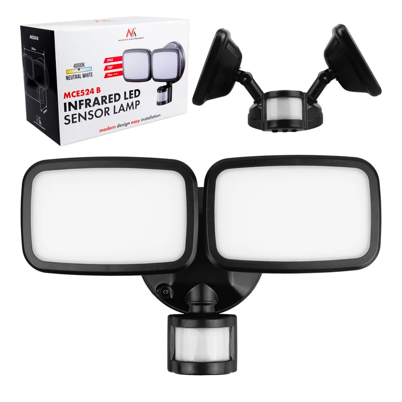 LED-Wandleuchte Maclean, mit PIR-Sensor, 20 W, 1500 lm, IP65, neutralweiß 4000 K, schwarz, MCE524 B