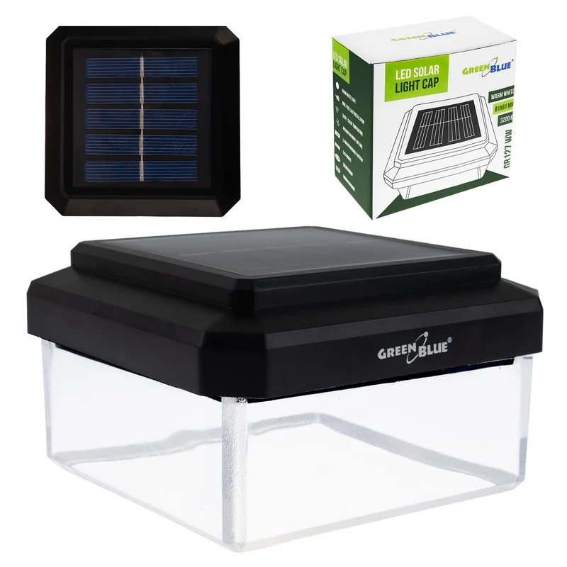 GreenBlue LED-Solarlampe für Pfosten, 100 x 100 mm, Briefumschlag-Abdeckung, 3200 K, GB128 WW