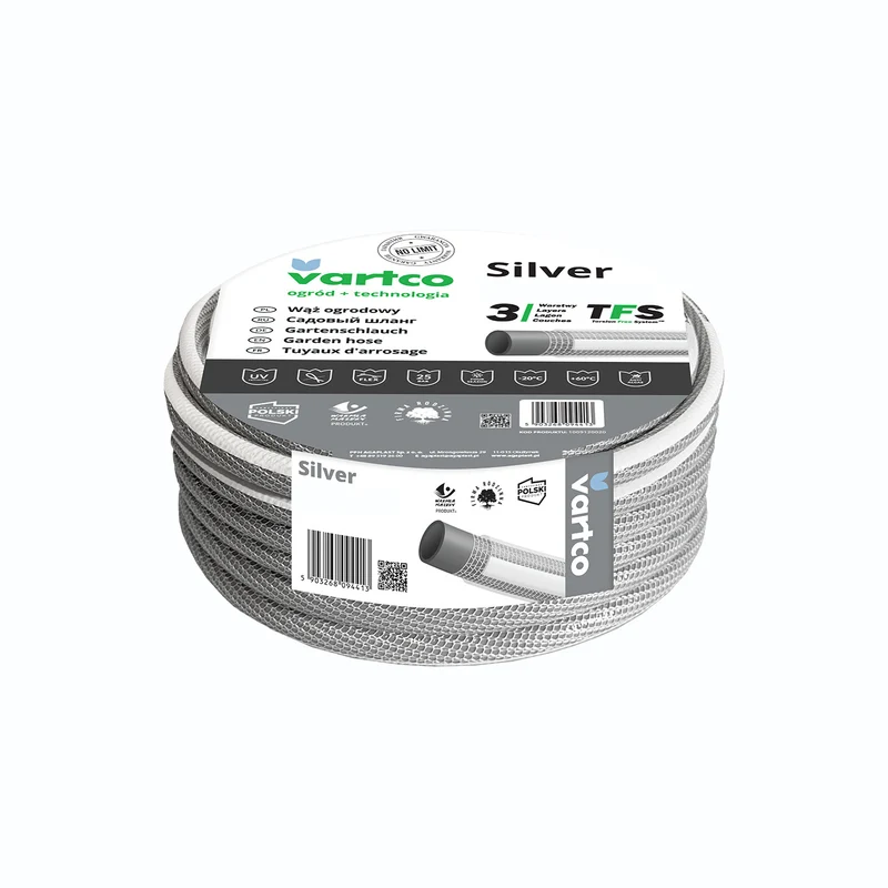 Vartco Silver TFS 3-lagiger Gartenschlauch Wasserschlauch Flexibel Anti Twist Schlauch Gartenbewässerung Flexischlauch UV-beständig 25 Bar 3/4" 30m