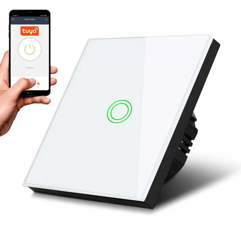 Touch Lichtschalter Kompatibel Smart WiFi mit Tuya APP Wandschalter Glas Schalter mit Farbwechsel LED Hintergrundbeleuchtung Einbauschalter 85x85mm (1-Fach Rund, Weiß)