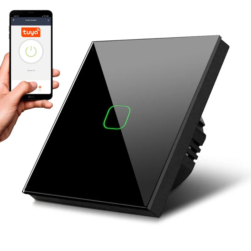 Touch Lichtschalter Kompatibel Smart WiFi mit Tuya APP Wandschalter Glas Schalter mit Farbwechsel LED Hintergrundbeleuchtung Einbauschalter 85x85mm (1-Fach Eckig, Schwarz)