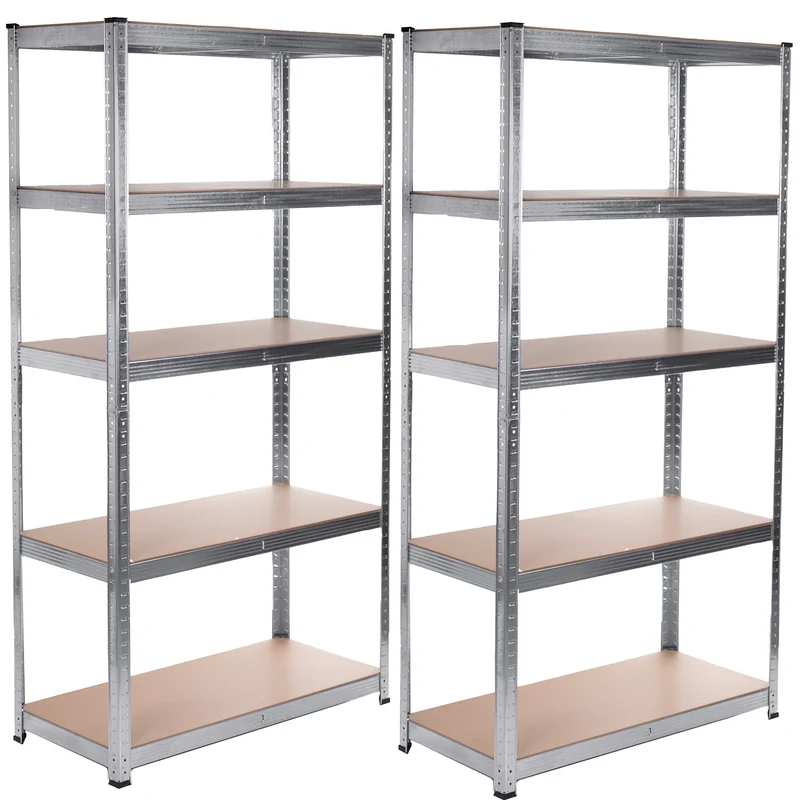 2x Metall-Lagerregal 175 kg x5 180x90x40cm GreenBlue, verzinkt, klappbar, MDF, GB378