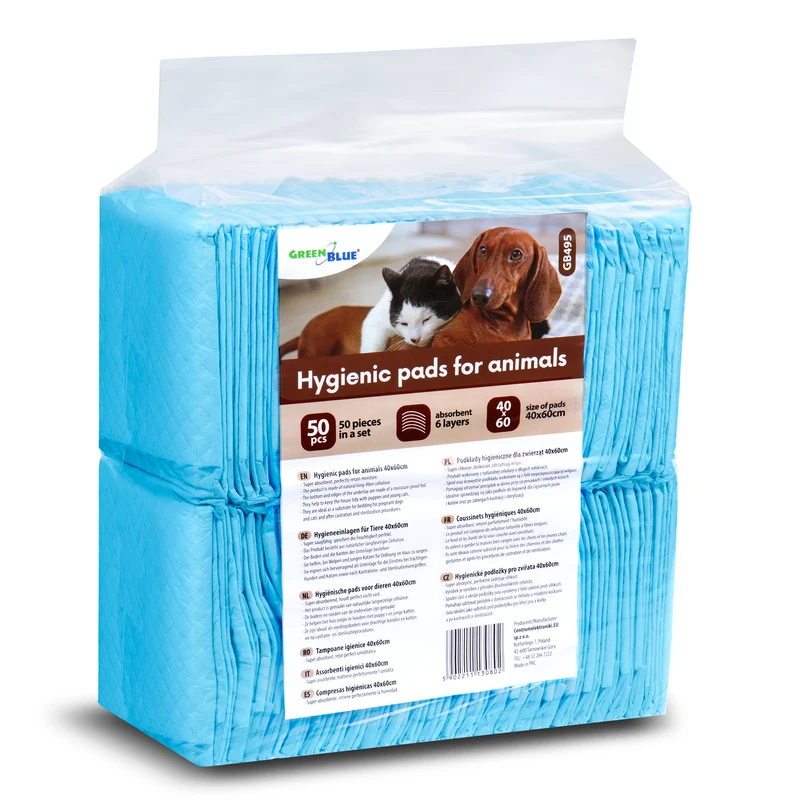 GB495 Trainingsunterlagen Set Trainingspads für Hunde und Welpen 60x40cm Hygieneunterlage Welpenunterlage Einwegpad 6-lagig 50 Stück