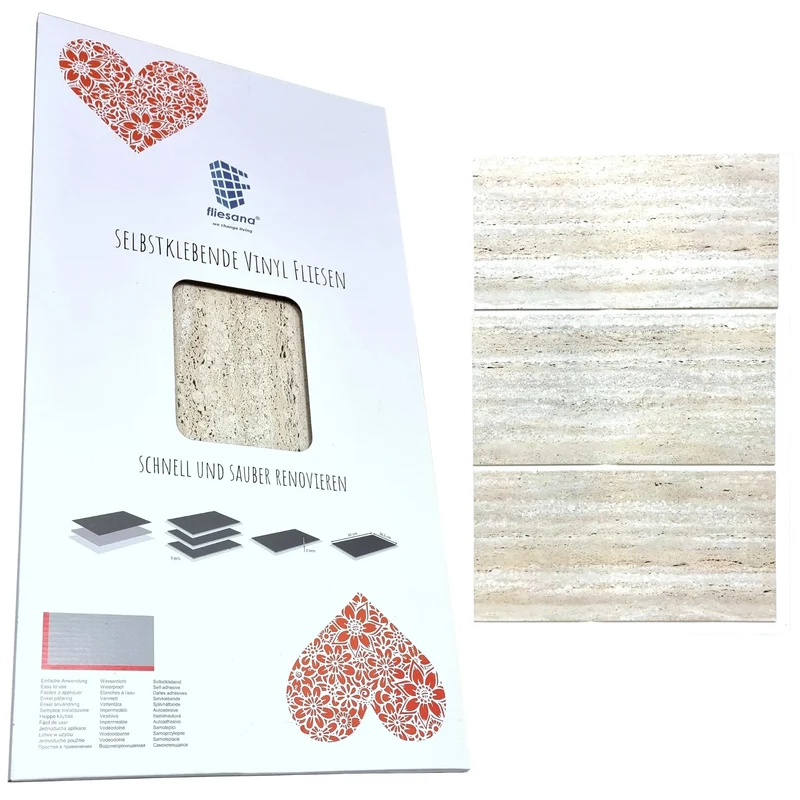 Fliesana selbstklebende Wand- und Bodenfliesen, 3er-Set, wasserfest, Natursteindesign
